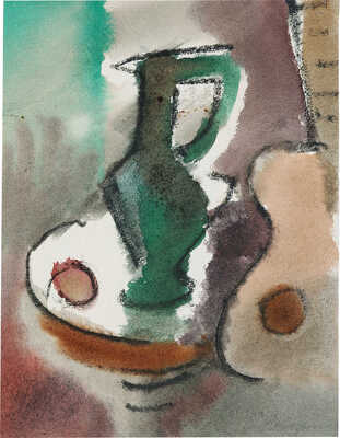 Ведерников Александр Семенович. Натюрморт с зеленым кувшином (на оборотной стороне акварельный набросок)